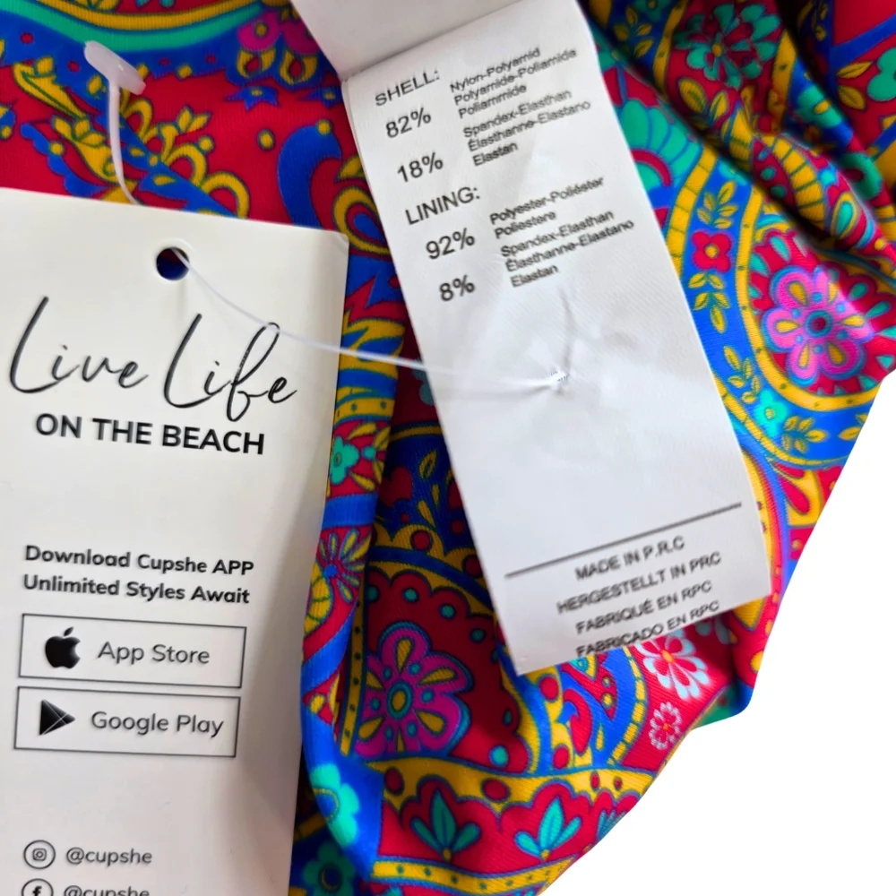 CUPSHE One-Piece Swimsuit Paisley Scoop Neck O-Ring Strappy Back Red Size Small - Picture 8 of 9